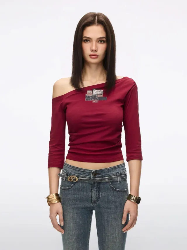 Miss Sixty asymmetrisk off-shoulder t-shirt bright red