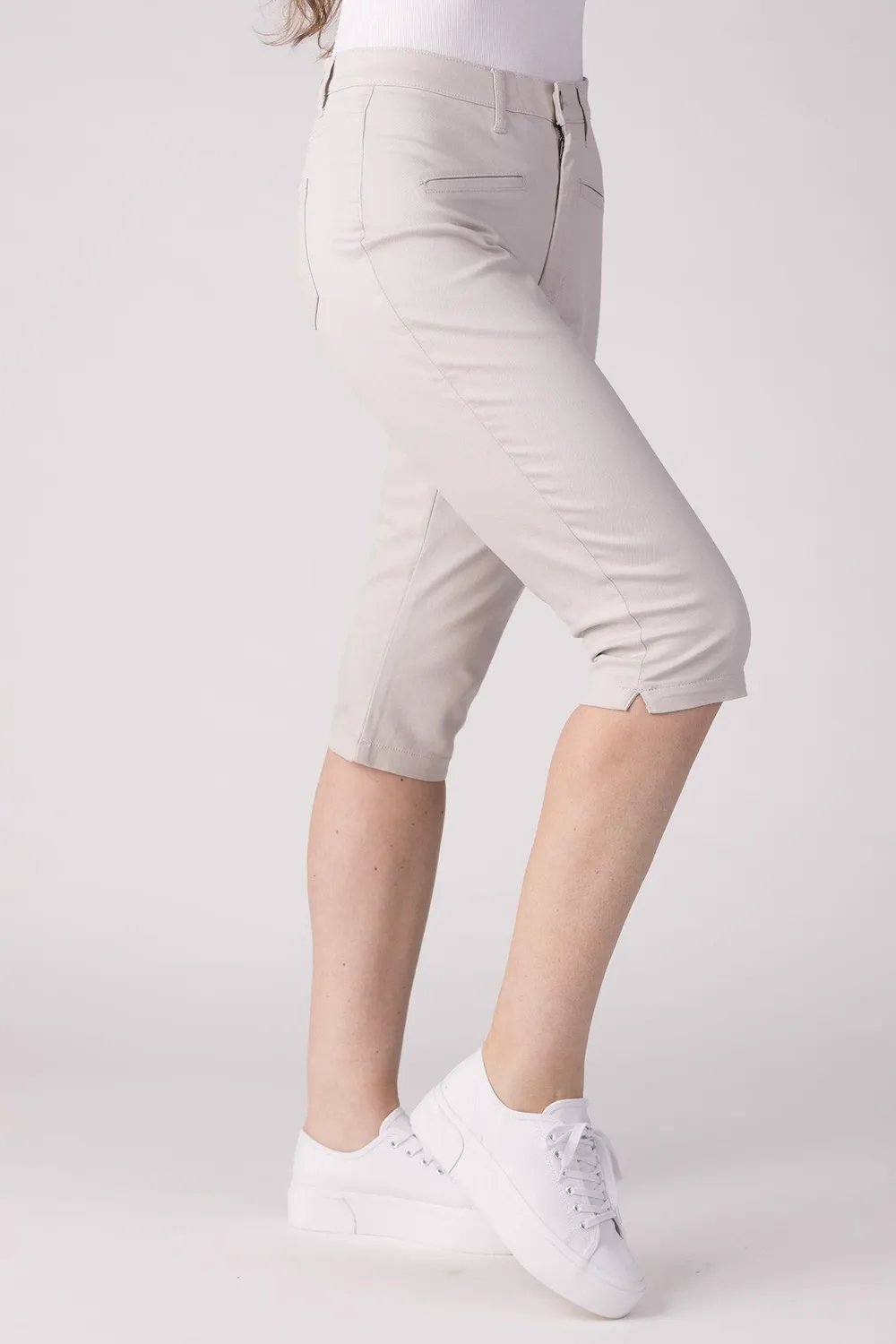 Merrytime Super Slim Capri jeans sand kort ben
