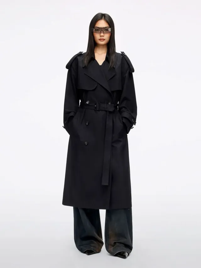 Miss Sixty trenchcoat sort bæltet dobbeltradet