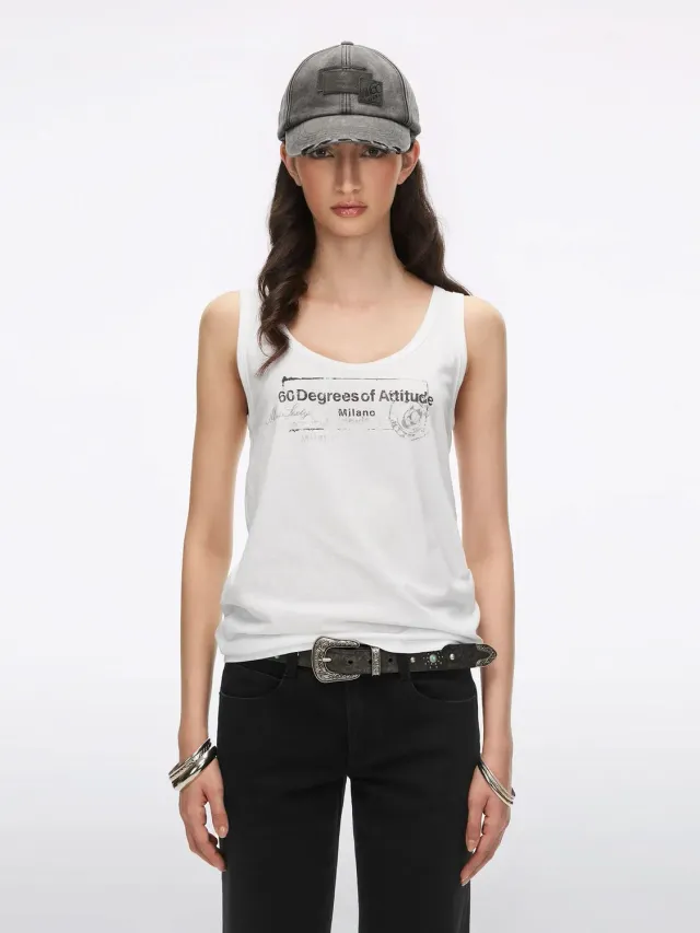 Miss Sixty Printed Sleeveless top hvid U-hals