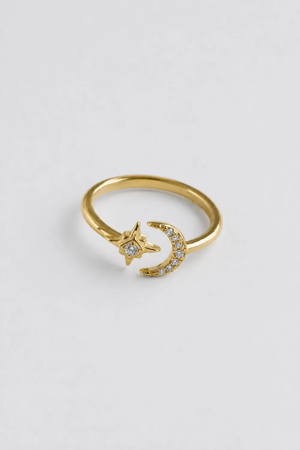 Organsk Celestial Moon Star ring justerbar forgyldt
