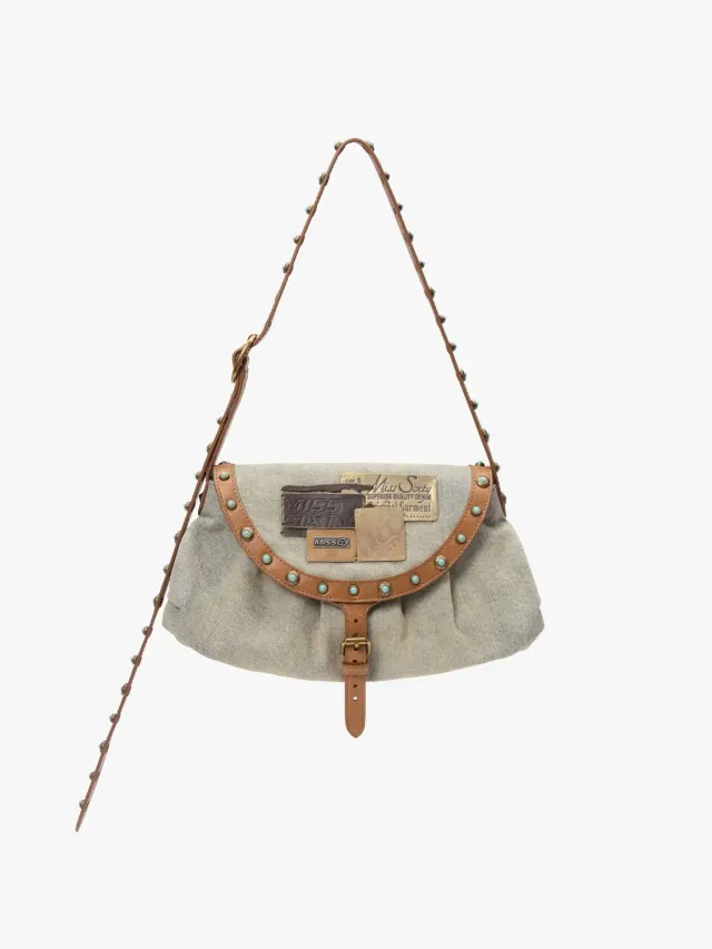Miss Sixty Leather Patch skuldertaske blå denim koskind