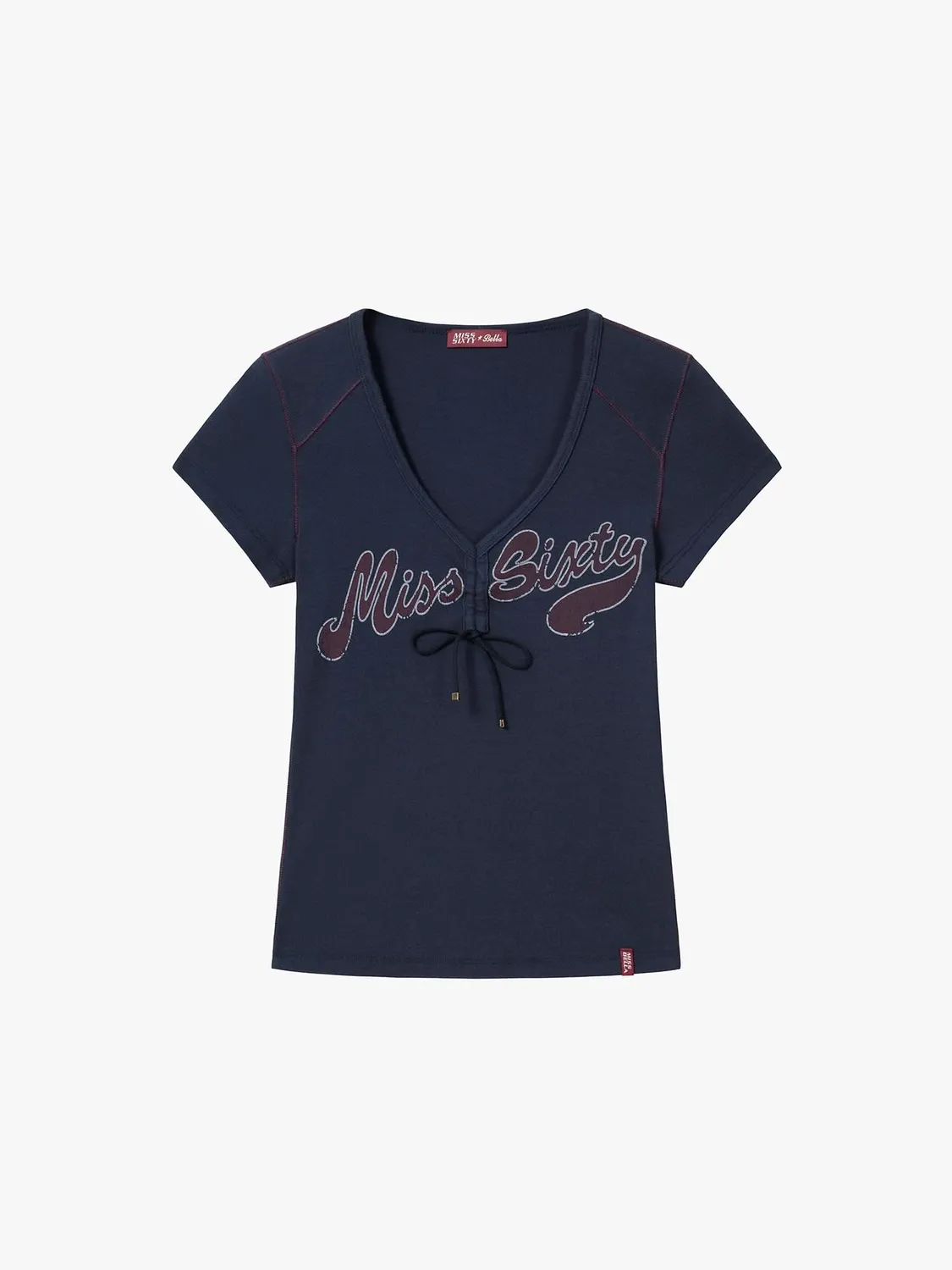 Miss Sixty Logo Print T-shirt navy V-hals slim-fit