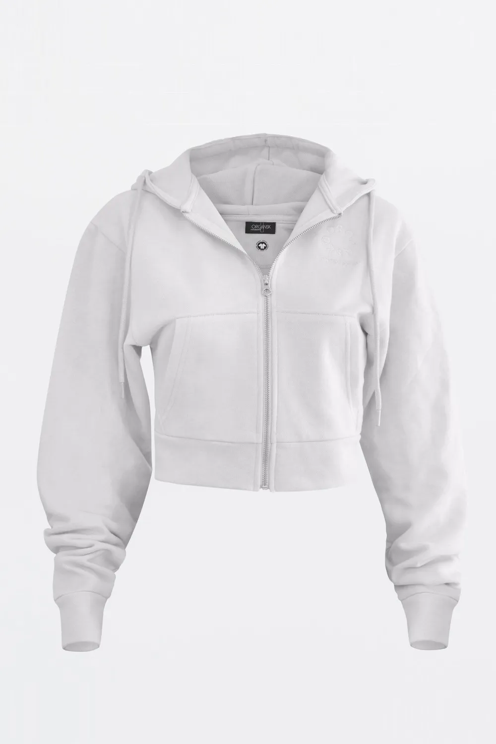 Organsk Cropped Zip-Up Hoodie hvid økologisk bomuld