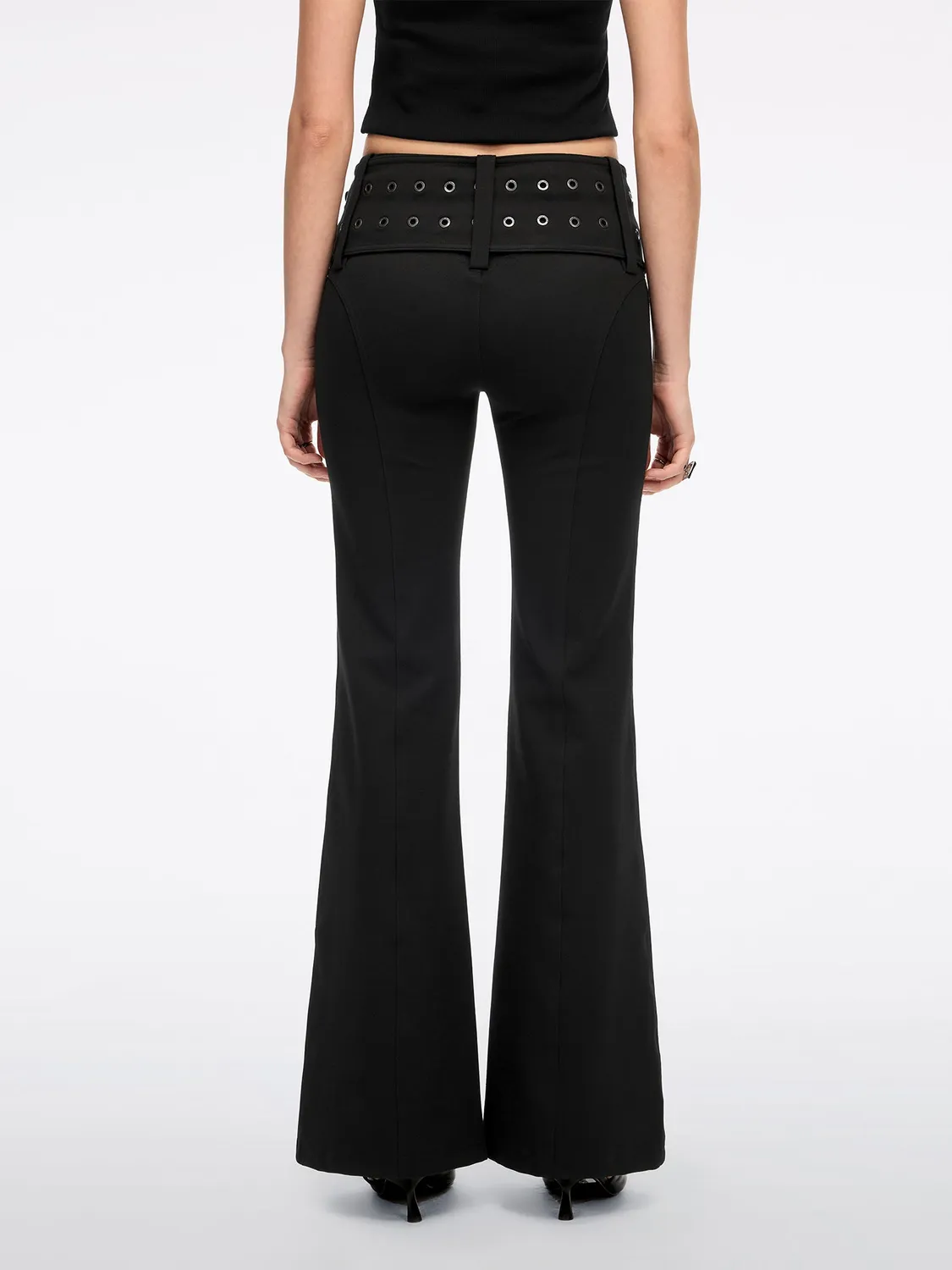 Miss Sixty Black Label Wide-Belt Flared bukser sort stretch