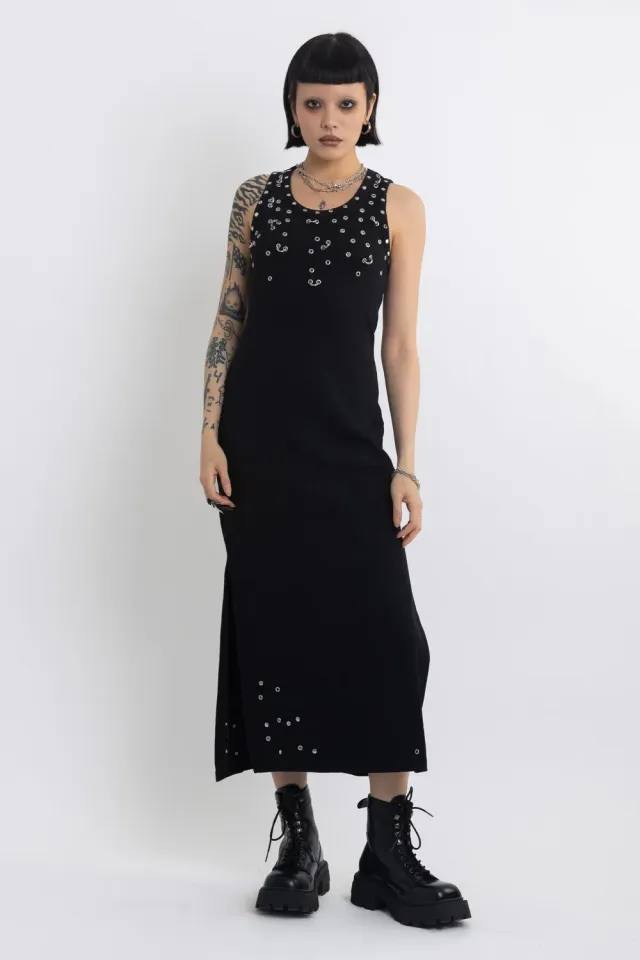 THE RAGGED PRIEST Galaxy Black Studded midikjole sort