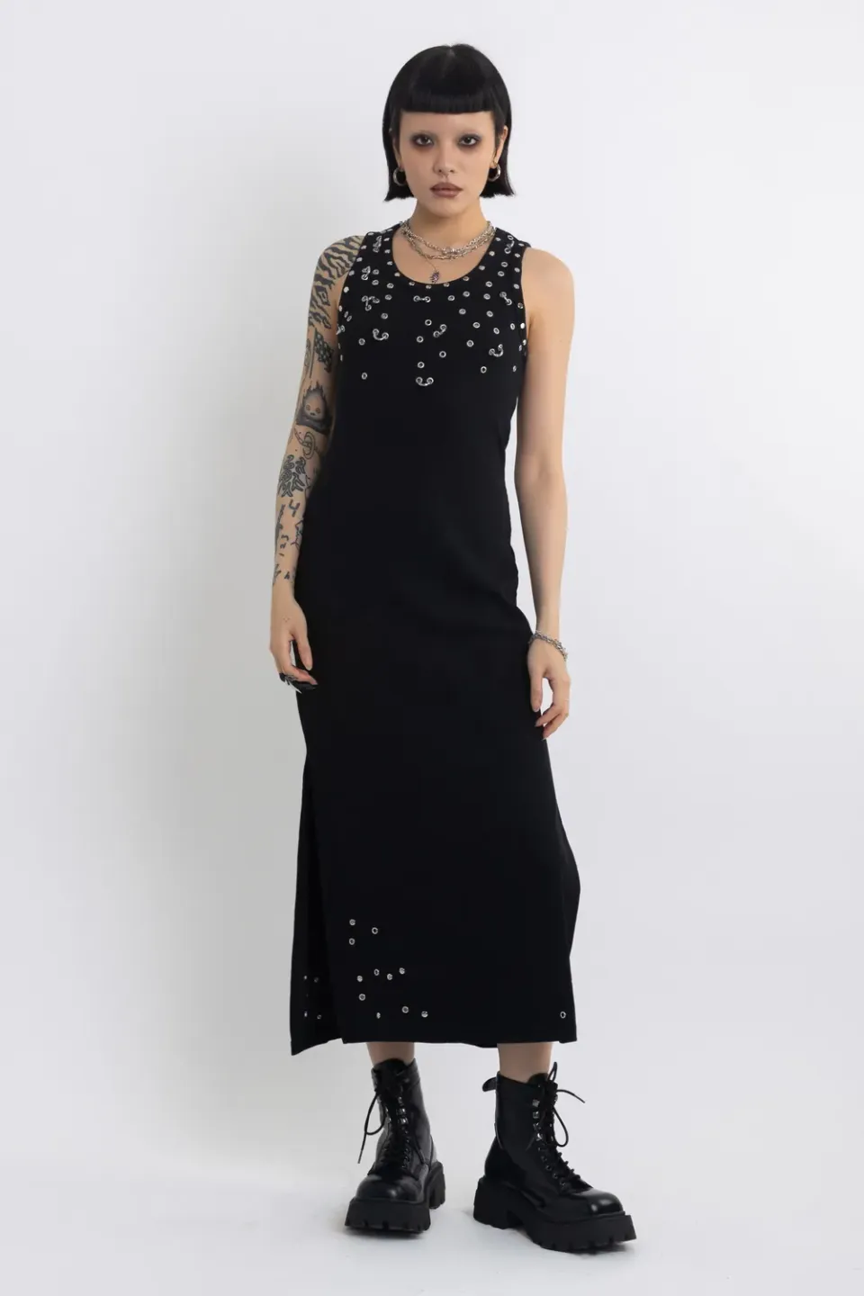 THE RAGGED PRIEST Galaxy Black Studded midikjole sort