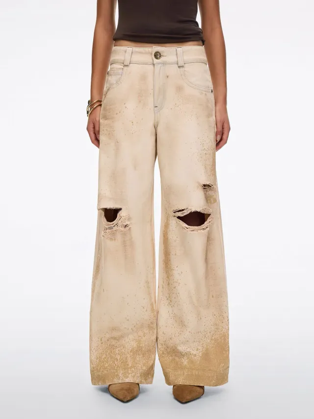 Miss Sixty Espresso straight jeans sand med huller
