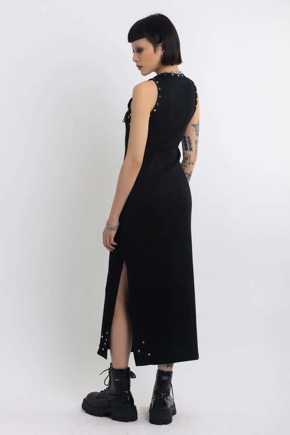THE RAGGED PRIEST Galaxy Black Studded midikjole sort