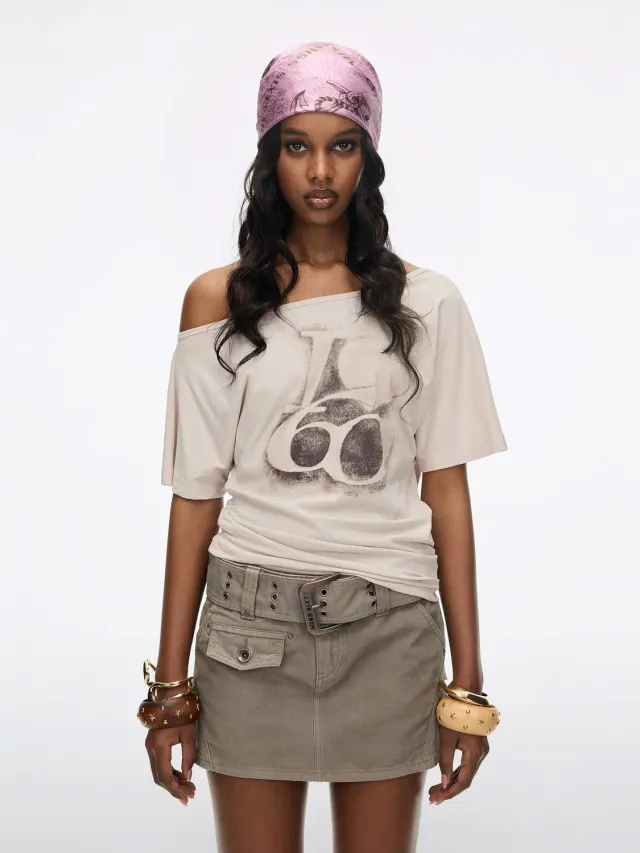 Miss Sixty Off-Shoulder t-shirt retro light coffee off-shoulder