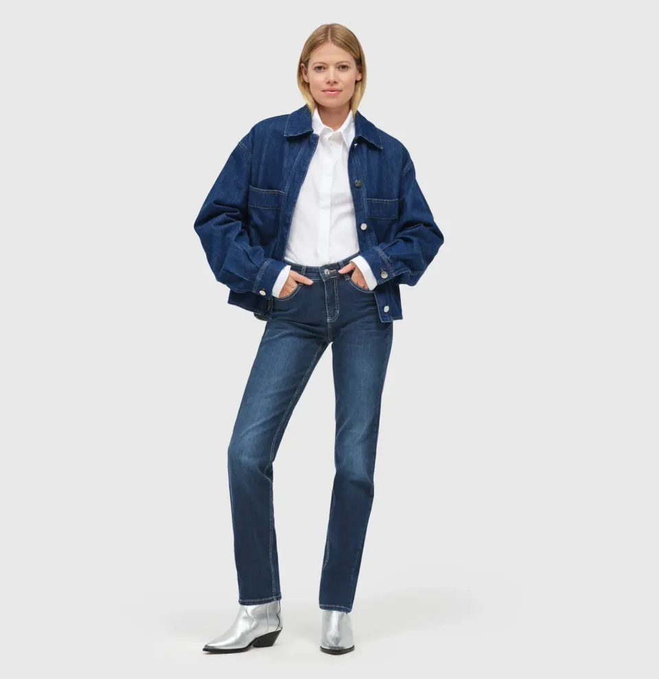 MAC Angela straight fit jeans mørkeblå stretch