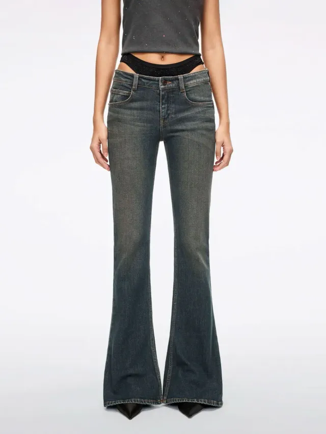 Miss Sixty Patchwork Flare Jeans mørkeblå stretch