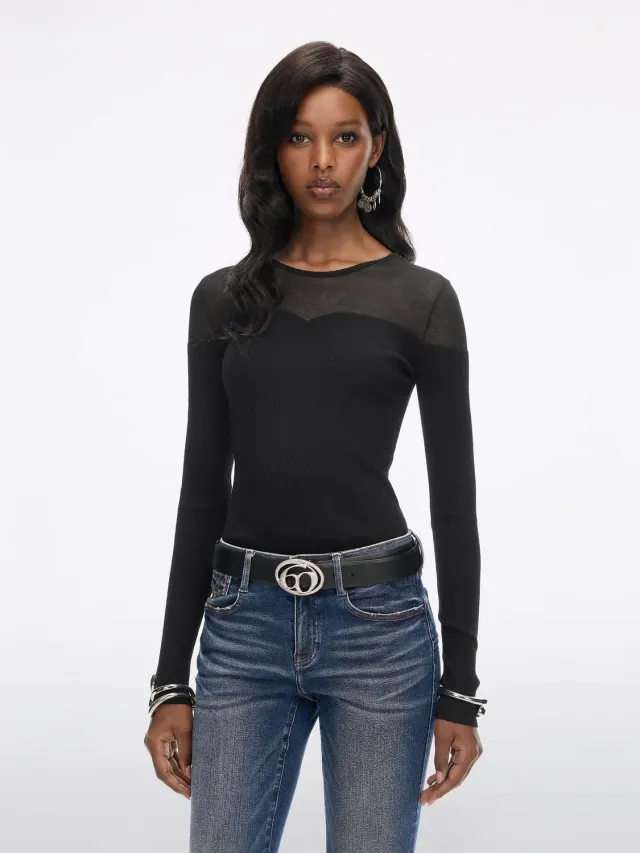Miss Sixty Mesh strik top black rib silke