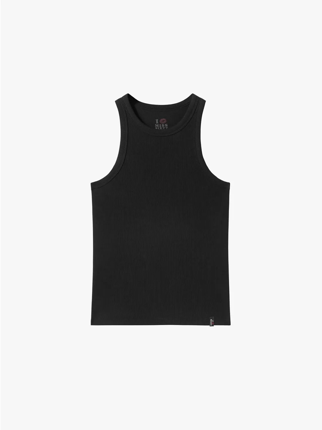 Miss Sixty Lip Print Tank Top sort cropped læber