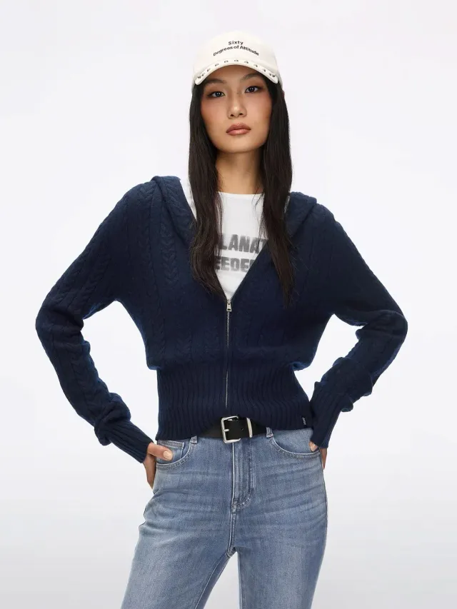 Miss Sixty Hooded cardigan navy kashmir lynlås