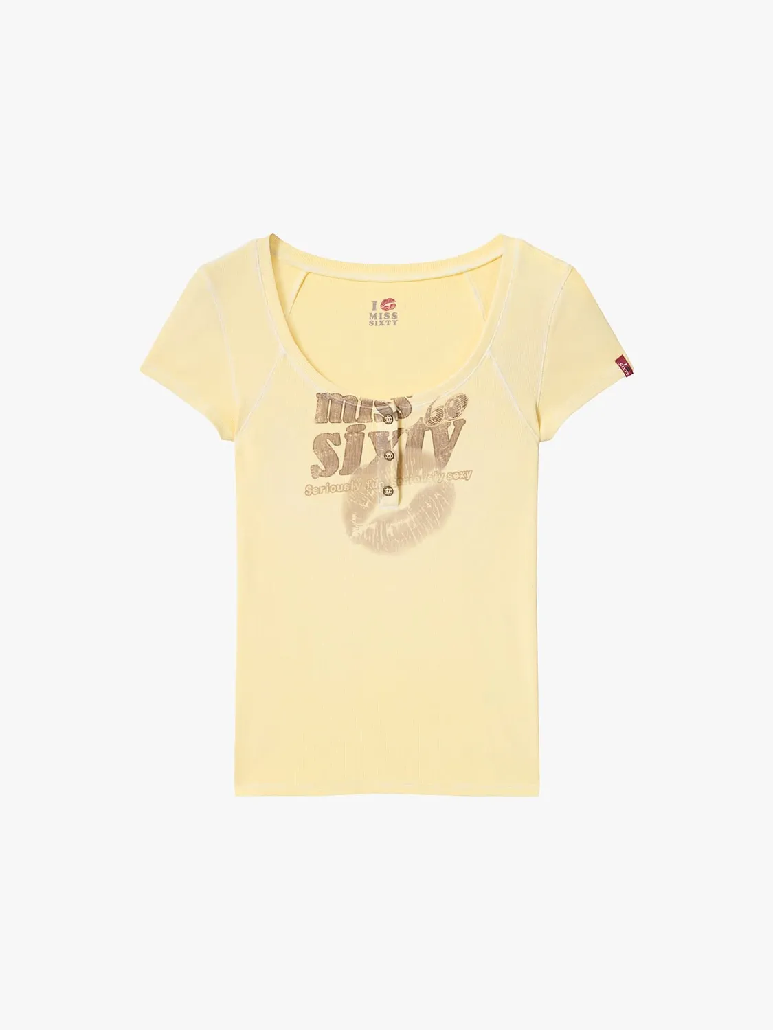 Miss Sixty Lip Print T-shirt varm gul slim henley
