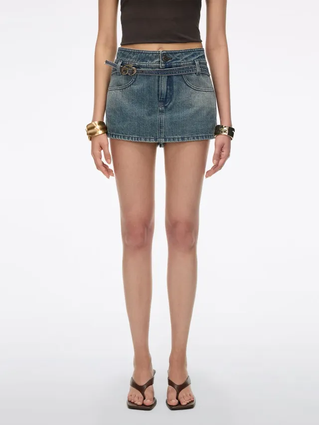 Miss Sixty skort shorts mediumblå hør denim bælte