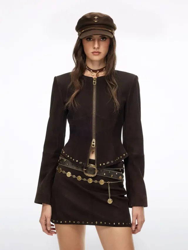 Miss Sixty Studded læderjakke mørkebrun gede skind