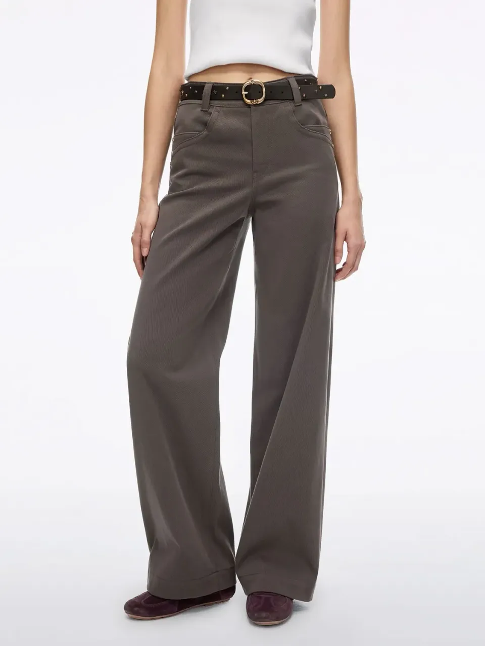 Miss Sixty Belted Wide-Leg bukser brun med nitter