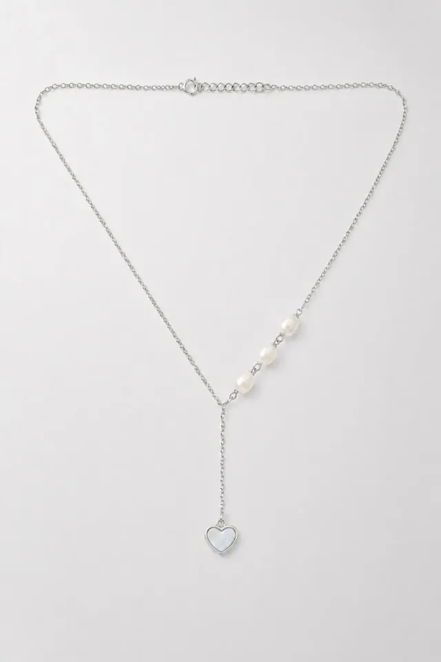 Organsk Pearl Heart lariat halskæde sølv perle