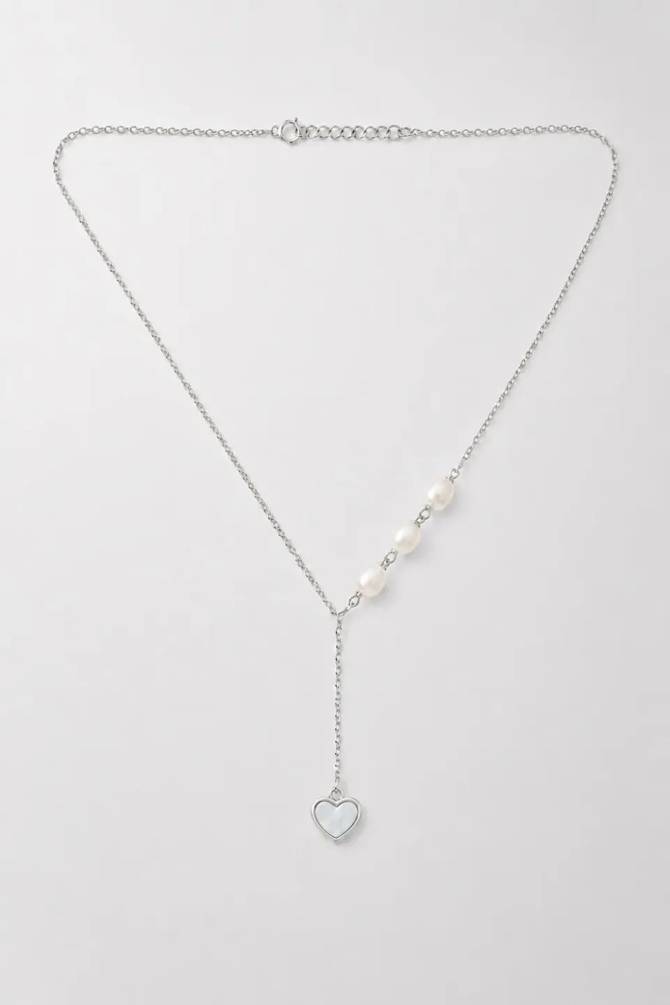 Organsk Pearl Heart lariat halskæde sølv perle