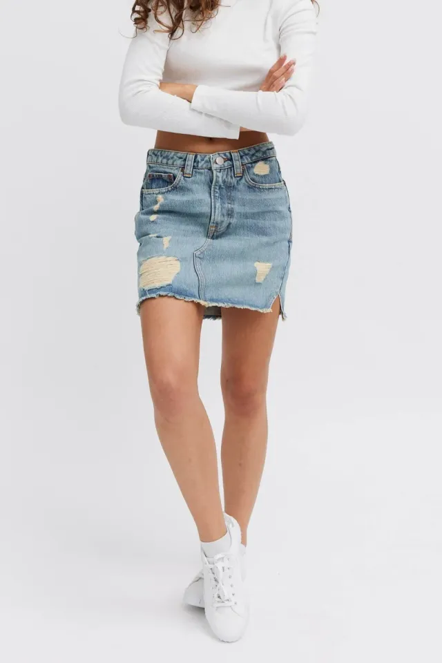 Organsk Oxygen nederdel M denim med slidsdetalje