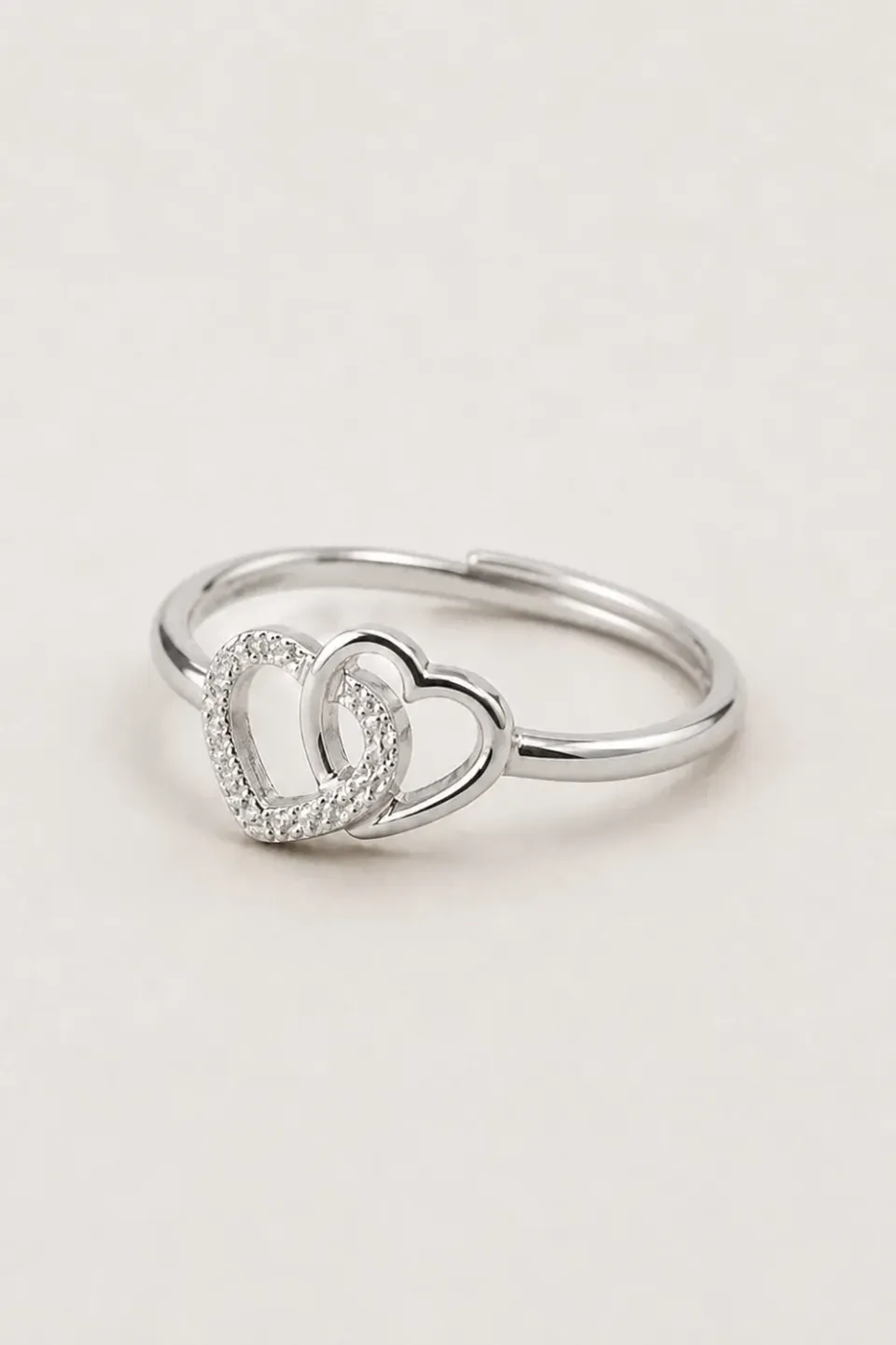 Organsk Intertwined Heart ring sølv justerbar hjertering