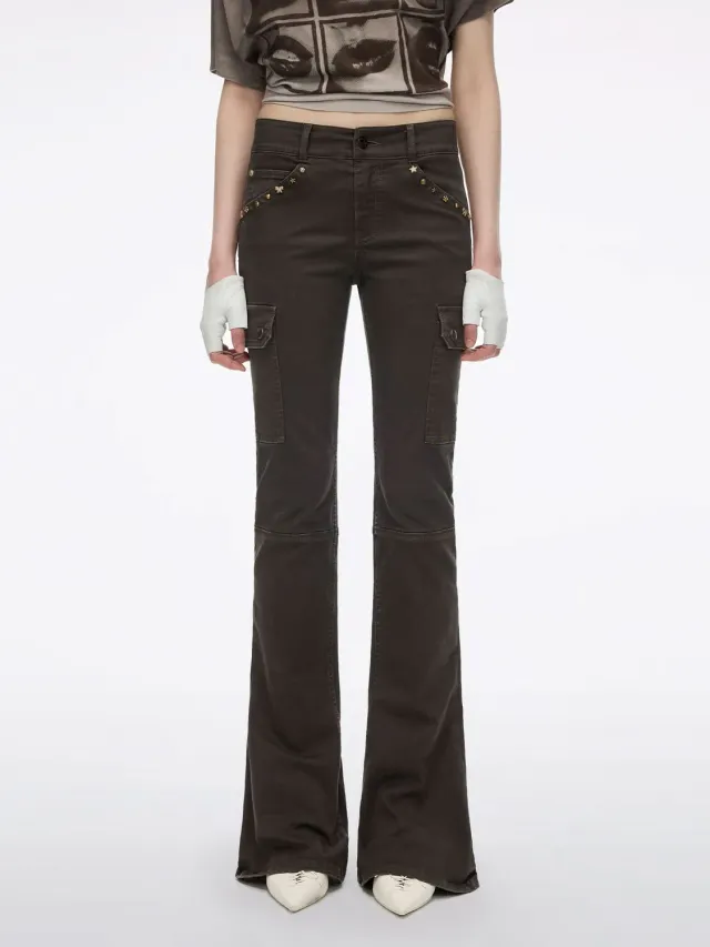 Miss Sixty flare bukser brun stretch nitter