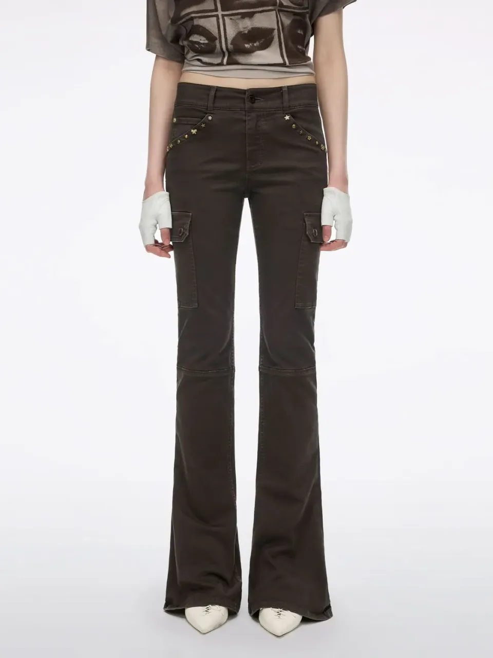 Miss Sixty flare bukser brun stretch nitter
