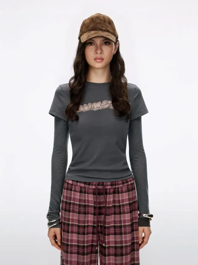 Miss Sixty Layered t-shirt sort kontrastprint