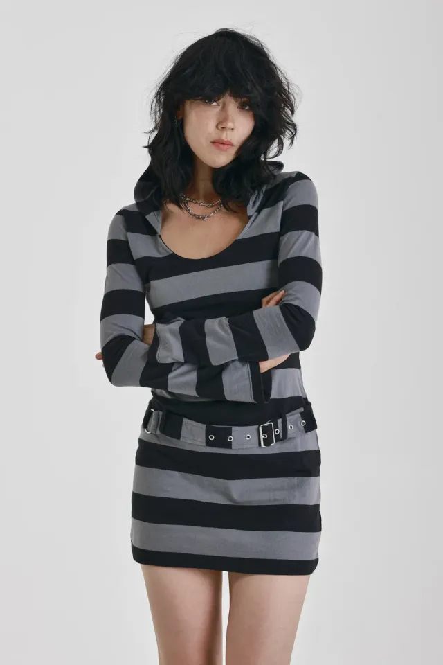 THE RAGGED PRIEST Boss Grunge Stripe hættet minikjole