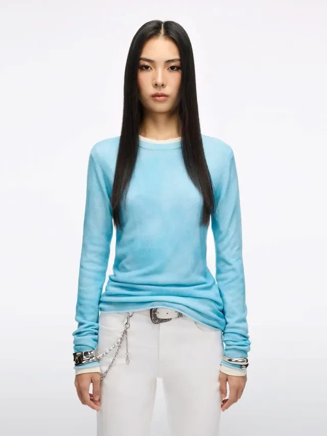 Miss Sixty gradient striktrøje uld lyseblå – cropped slim fit