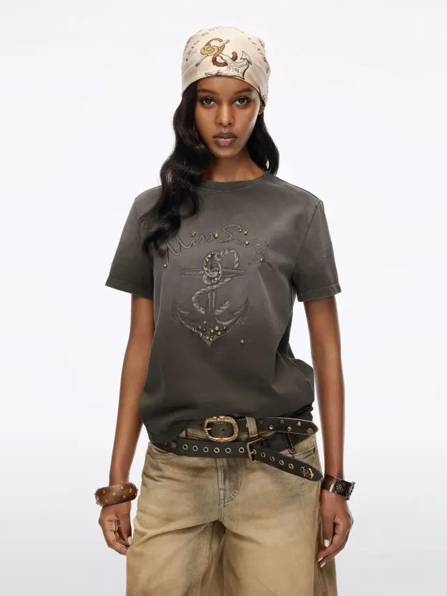 Miss Sixty Studded Graphic t-shirt grå – bomuld nitter