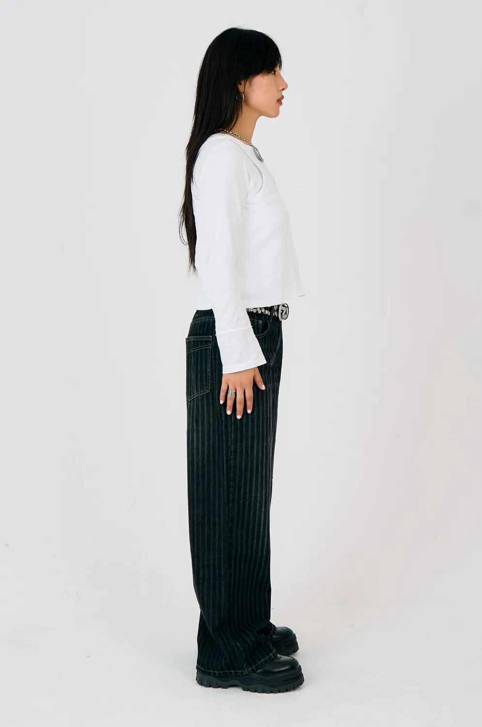 The Ragged Priest Wilder Release jeans grå pinstripe