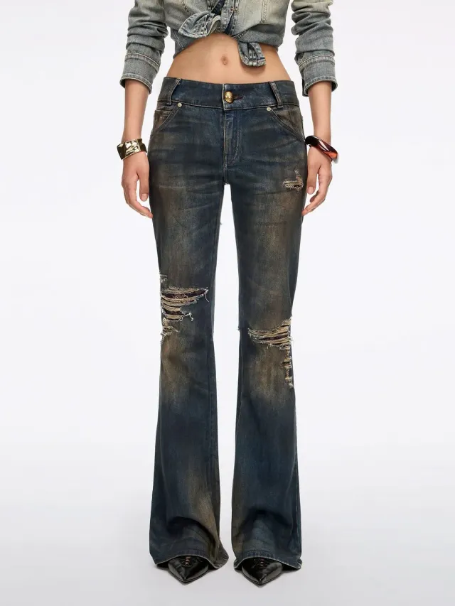 Miss Sixty Distressed Flare jeans mørkeblå med blonde