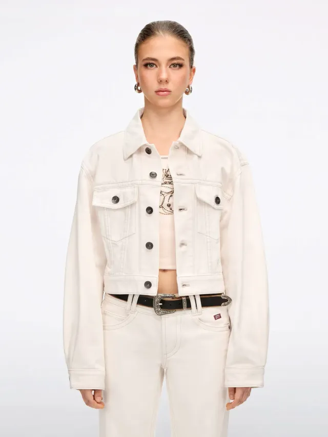 Miss Sixty cropped denimjakke hvid løs