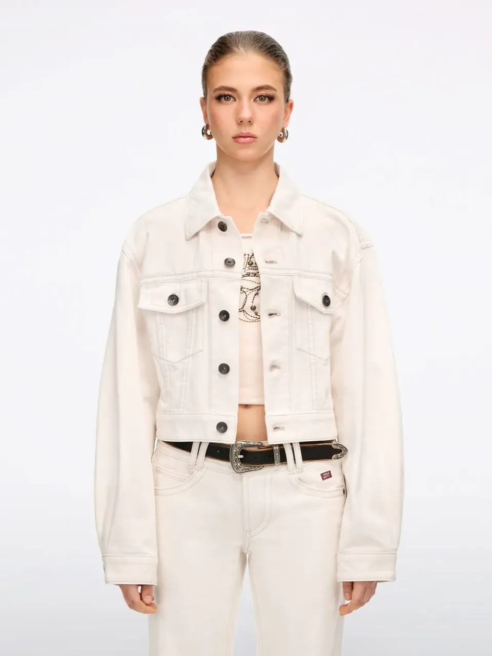 Miss Sixty cropped denimjakke hvid løs