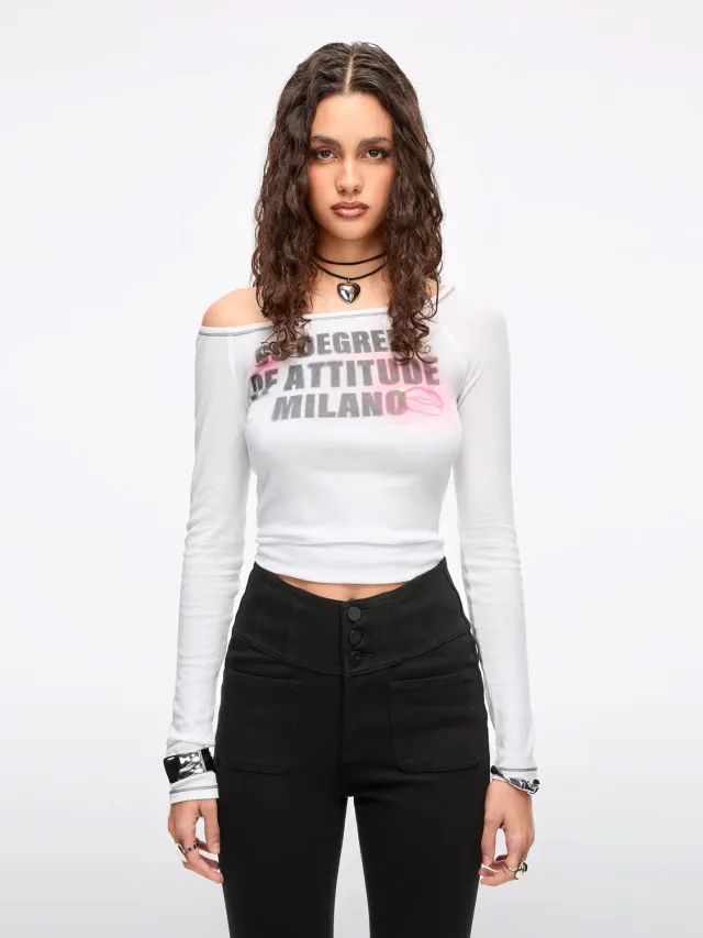 Miss Sixty Kiss Me 6M2SJ39400 t-shirt hvid cropped slim-fit