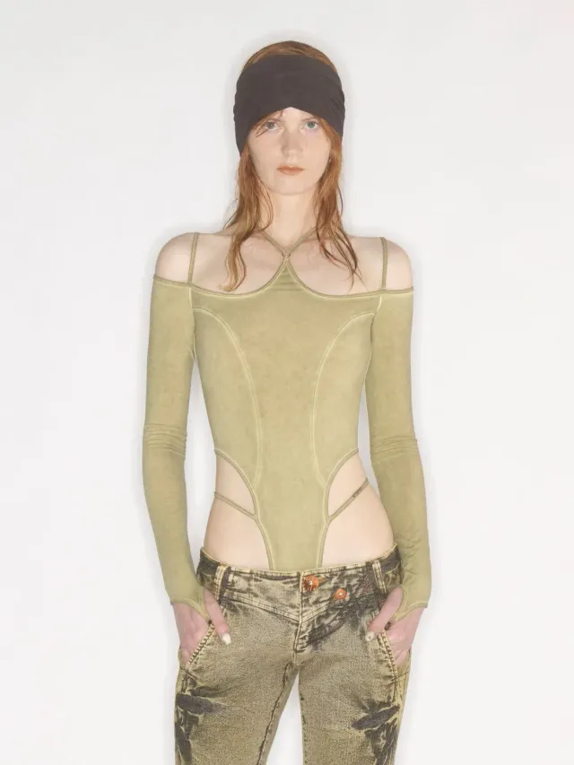 Miss Sixty KNWLS bodysuit sennepsgrøn stretch