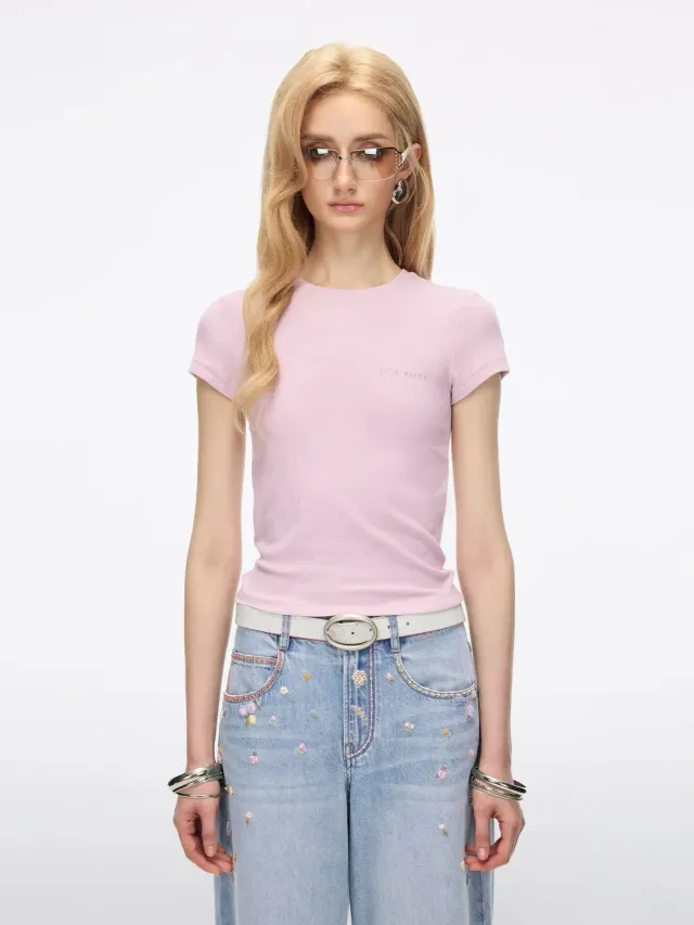 Miss Sixty cropped t-shirt baby pink rygudskæring