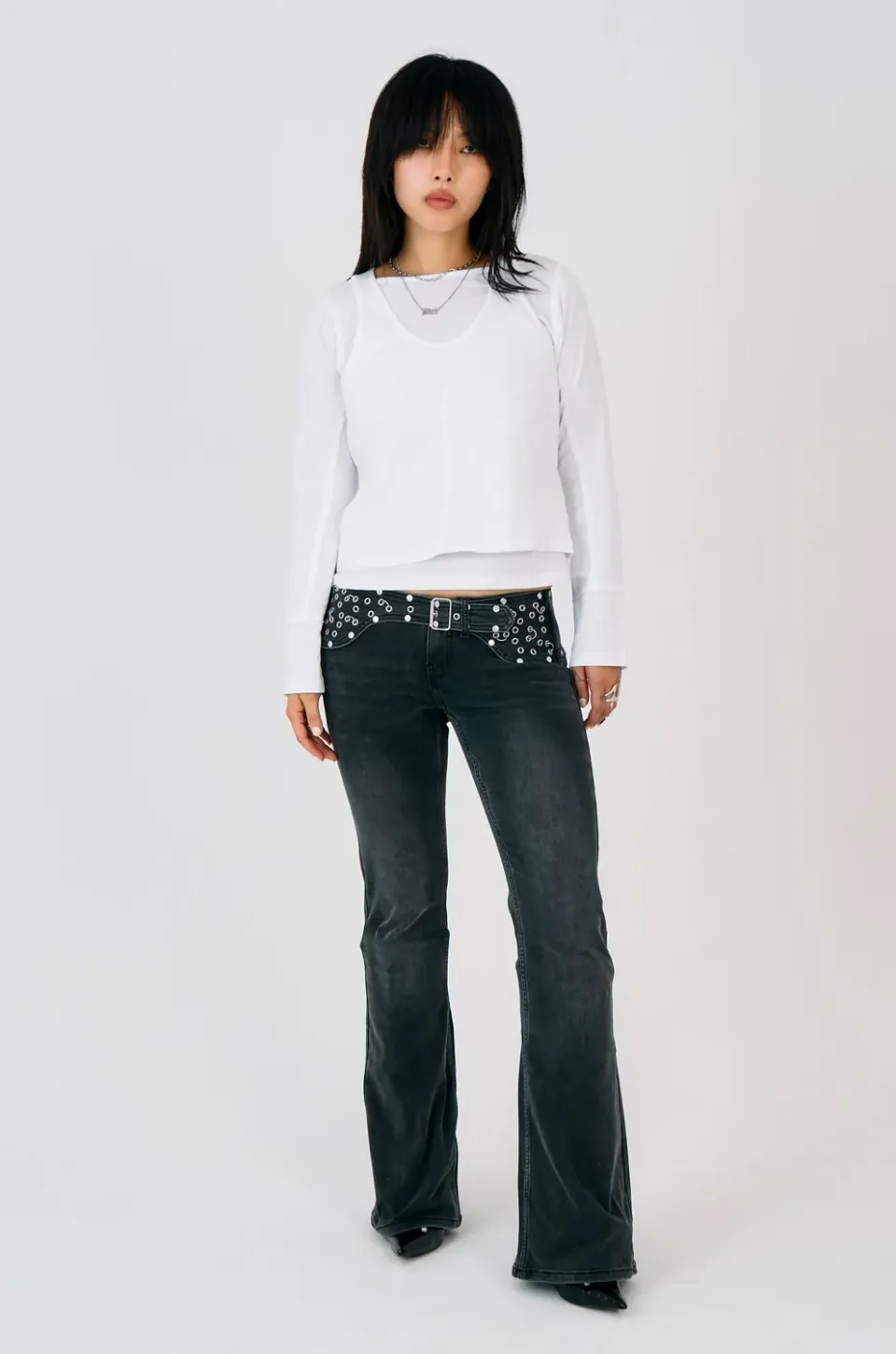 The Ragged Priest Charlotte Bootcut flare jeans sort bælte