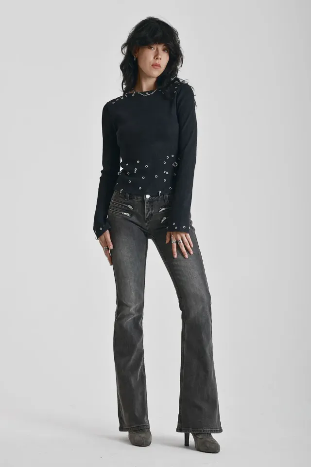 The Ragged Priest Keeper flare jeans washed black lav talje