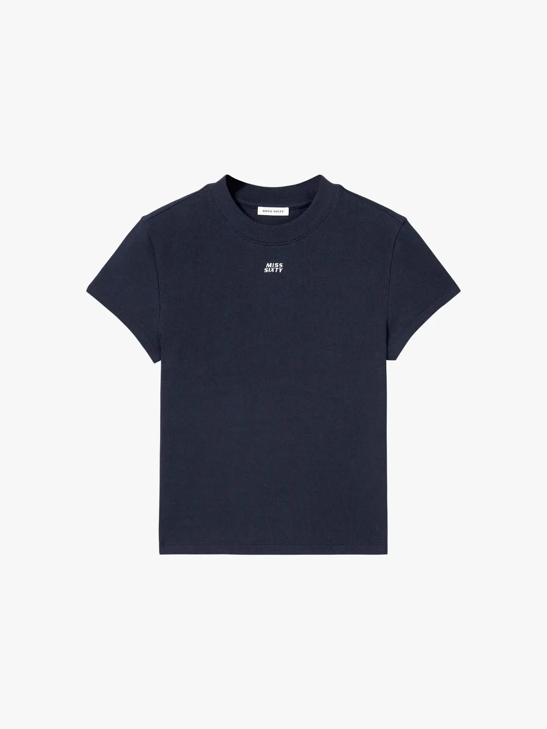 Miss Sixty cropped t-shirt lilla blå bomuld logo broderi