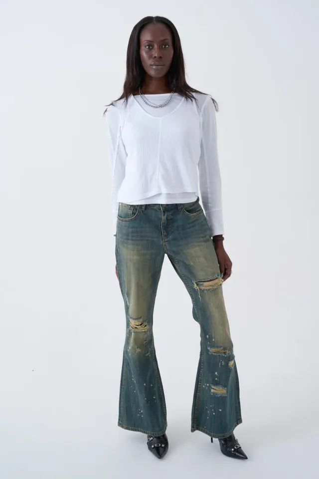 The Ragged Priest Alexa Distressed Bootcut Jeans blå