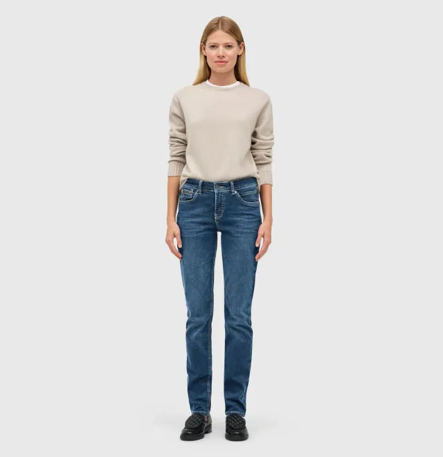 MAC Slim straight damejeans mørkeblå vintage