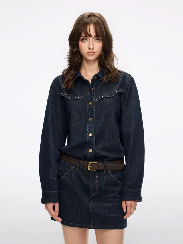 Miss Sixty Belted denimkjole mørkeblå bomuld