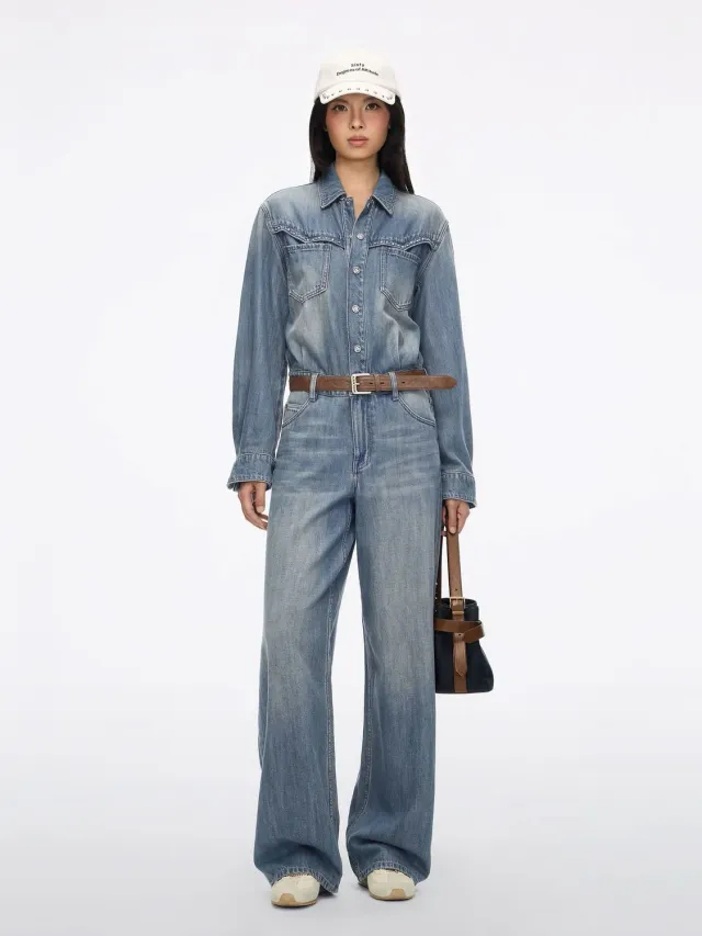 Miss Sixty denim buksedragt middle blue med bælte