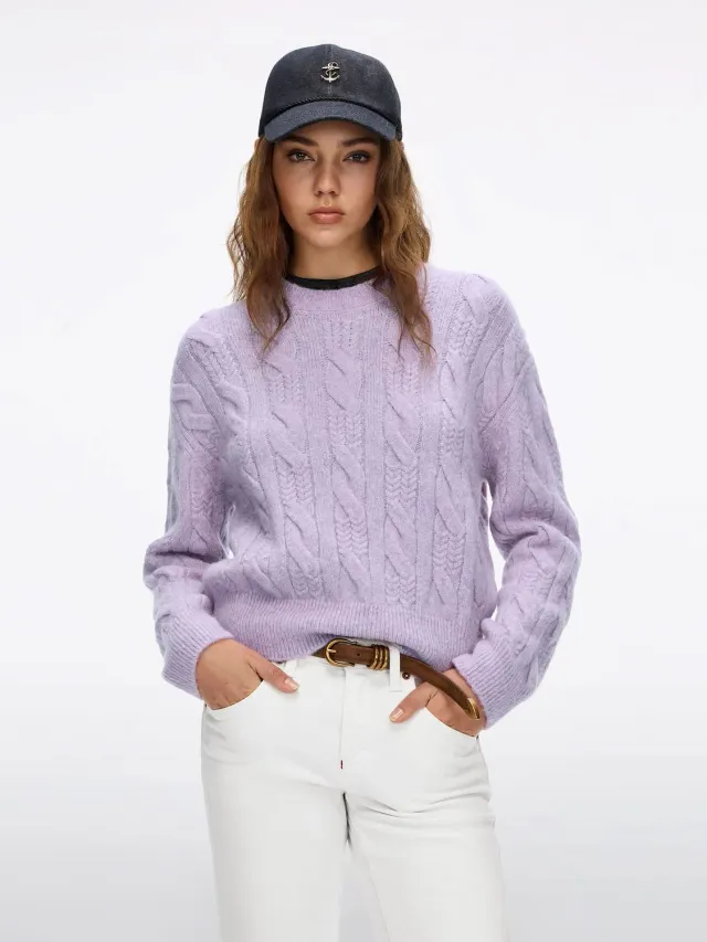 Miss Sixty Cable-Knit Sweater lilla kabelstrik