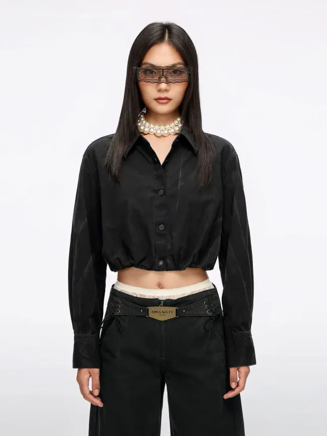 Miss Sixty distressed denimskjorte dark chocolate