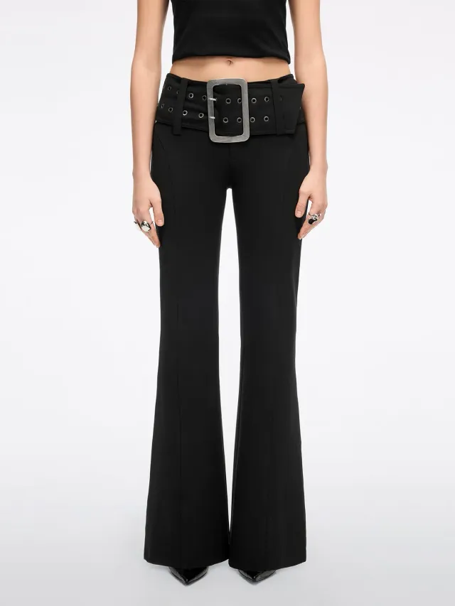 Miss Sixty Black Label Wide-Belt Flared bukser sort stretch